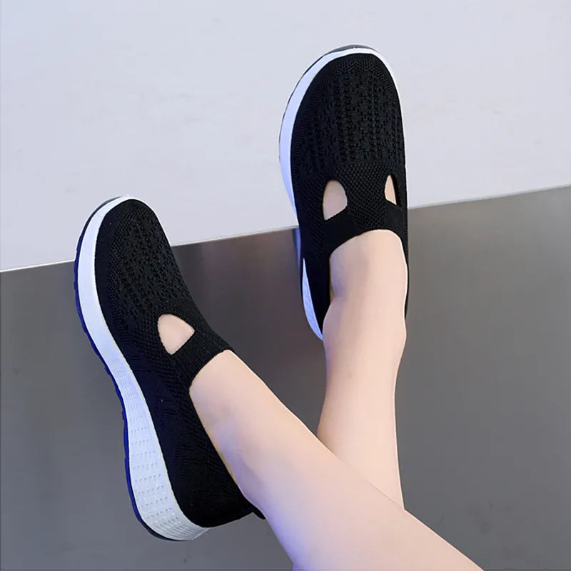 Tênis de verão feminino OrtoFashion sapatos casuais de malha macia
